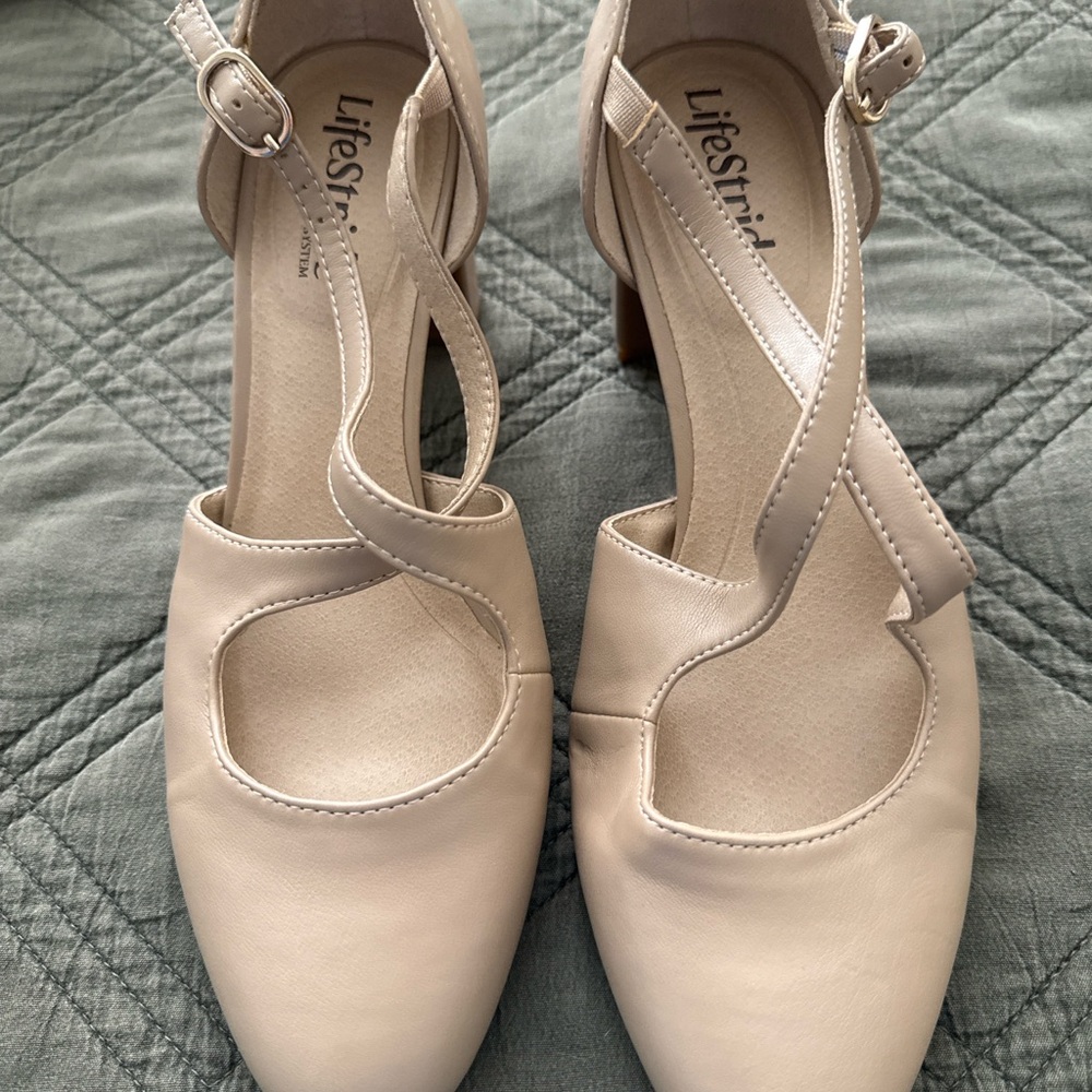 LifeStride Tracie Taupe Mary Jane Block Heel Pumps, Size 8M – NEW